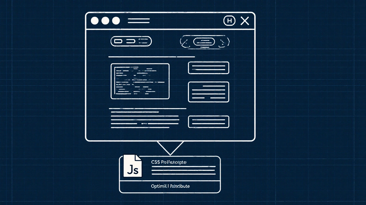 Архитектурная схема веб-сайта с выделенным местом для JavaScript внизу структуры.