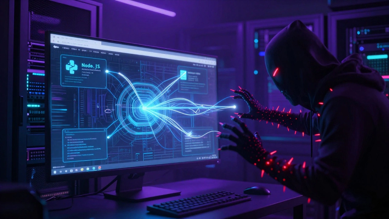 Скрытые серверные скрипты соединяются с браузером, один из них вредоносный, в стиле киберпанк.