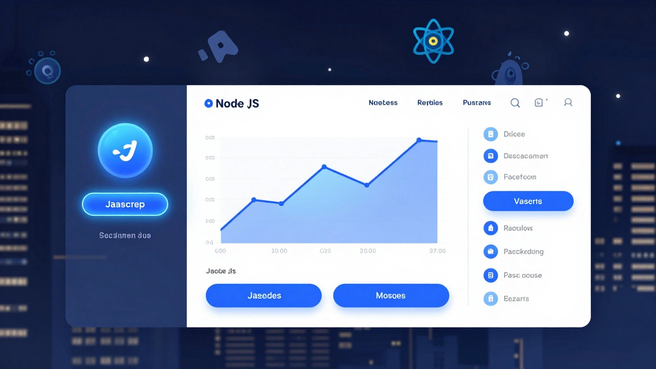 Интерактивный веб-интерфейс, оживленный JavaScript, с анимированными элементами на фоне городского пейзажа.