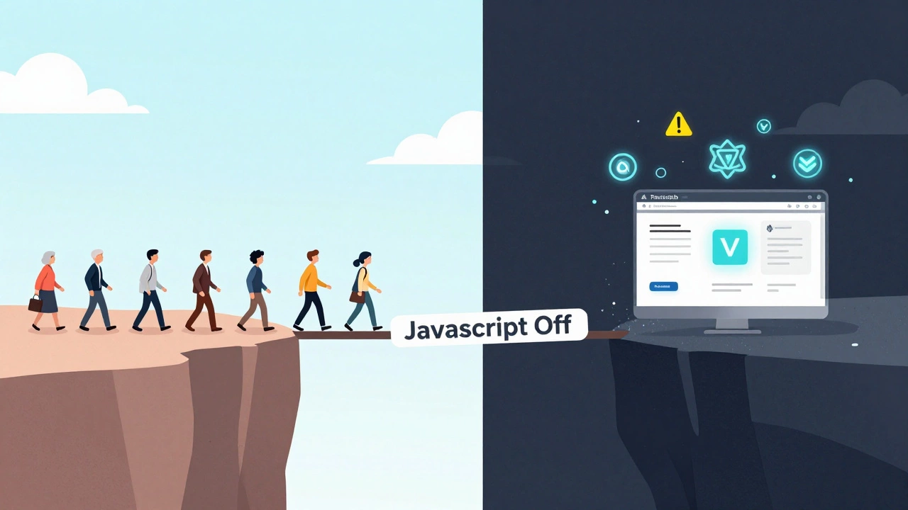 Мост из HTML-элементов ведет к разрушающемуся современному веб-сайту без JavaScript.