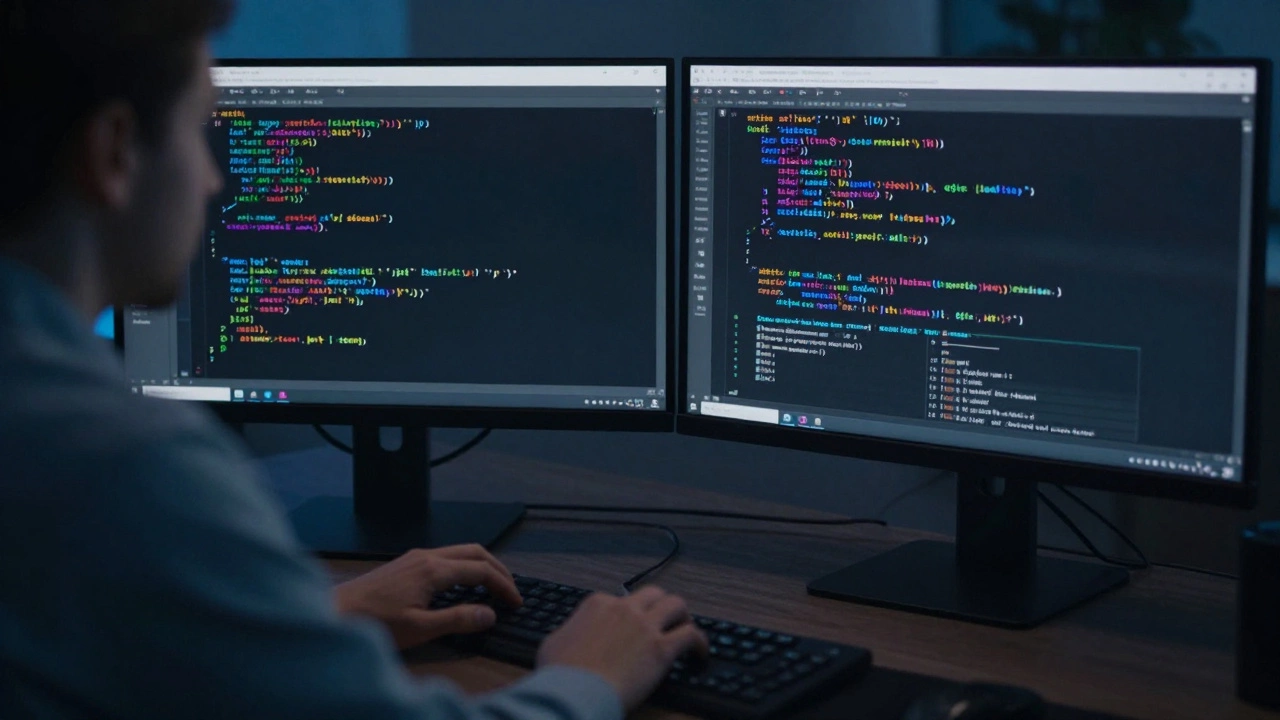 Разработчик пишет код с модульной структурой и запущенными автоматическими тестами.