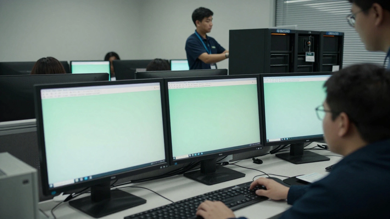 Сотрудники в офисе смотрят на статичные веб-страницы без интерактивных элементов.