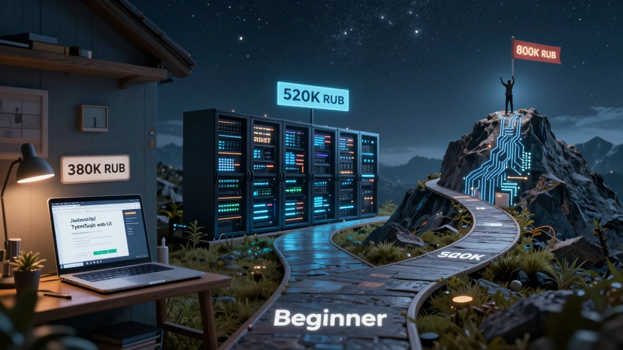 Три пути разработчика: от веб-разработки до облачных систем и вершины с Rust, где зарплата достигает 800 тысяч рублей.
